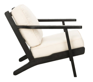 Safavieh Nico Mid-Century Accent Chair - Elegant Black Oak Frame With Plush Bone-White Linen Cushions ACH4501A