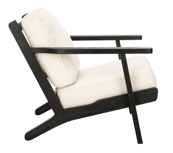 Safavieh Nico Mid-Century Accent Chair - Elegant Black Oak Frame With Plush Bone-White Linen Cushions ACH4501A