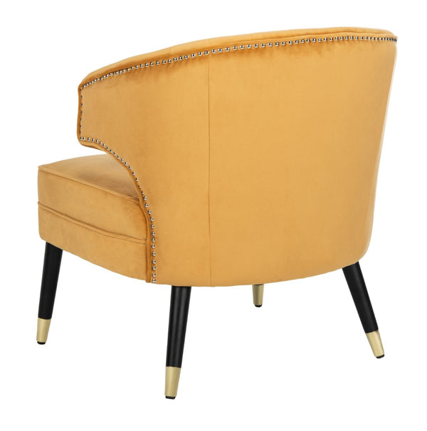 Safavieh Stazia Wingback Accent Chair - Vintage-Inspired Velvet With Chic Channel Tufting And Gold Legs Marigold/Black ACH4502A