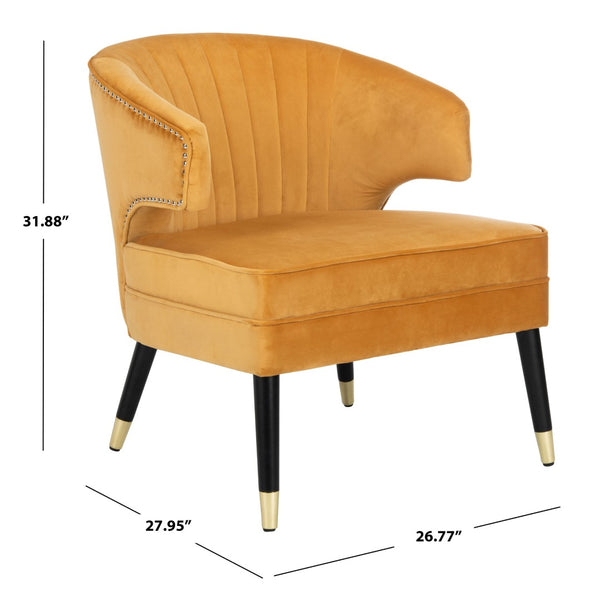 Safavieh Stazia Wingback Accent Chair - Vintage-Inspired Velvet With Chic Channel Tufting And Gold Legs Marigold/Black ACH4502A