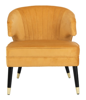 Safavieh Stazia Wingback Accent Chair - Vintage-Inspired Velvet With Chic Channel Tufting And Gold Legs Marigold/Black ACH4502A