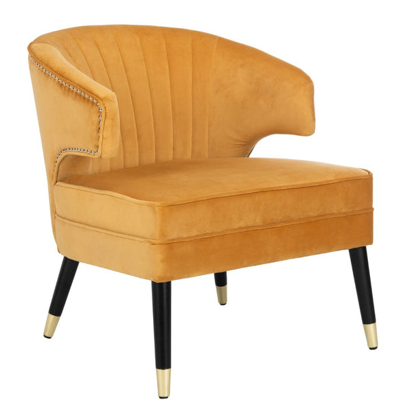 Safavieh Stazia Wingback Accent Chair - Vintage-Inspired Velvet With Chic Channel Tufting And Gold Legs Marigold/Black ACH4502A