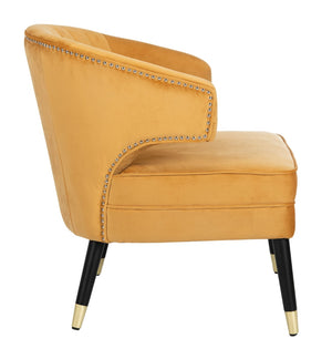 Safavieh Stazia Wingback Accent Chair - Vintage-Inspired Velvet With Chic Channel Tufting And Gold Legs Marigold/Black ACH4502A