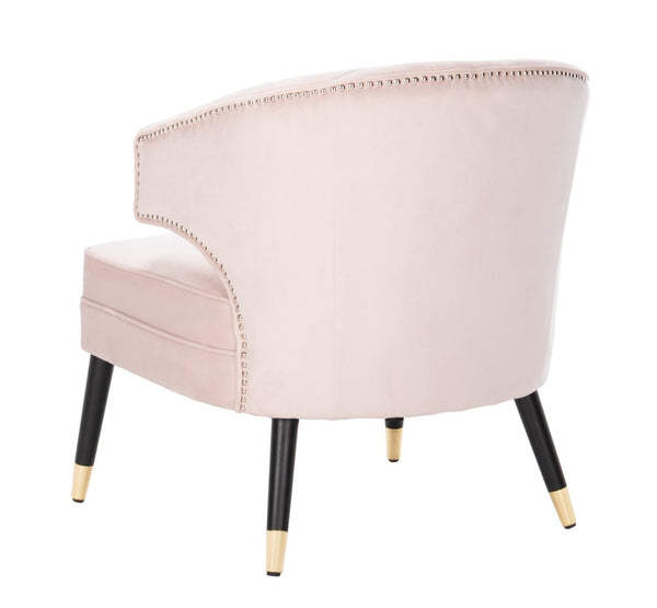 Safavieh Stazia Wingback Accent Chair - Vintage-Inspired Velvet With Chic Channel Tufting And Gold Legs Blush Pink/Black ACH4502B