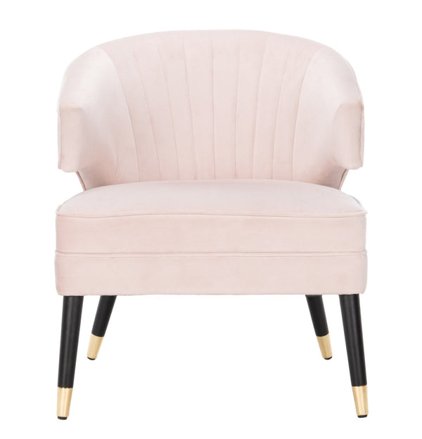 Safavieh Stazia Wingback Accent Chair - Vintage-Inspired Velvet With Chic Channel Tufting And Gold Legs Blush Pink/Black ACH4502B