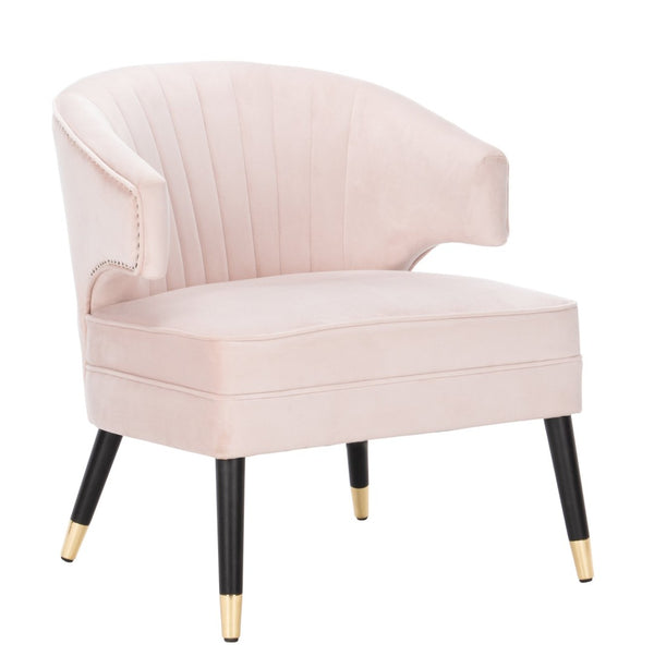 Safavieh Stazia Wingback Accent Chair - Vintage-Inspired Velvet With Chic Channel Tufting And Gold Legs Blush Pink/Black ACH4502B