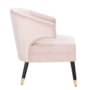 Safavieh Stazia Wingback Accent Chair - Vintage-Inspired Velvet With Chic Channel Tufting And Gold Legs Blush Pink/Black ACH4502B