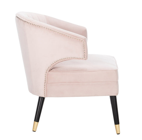 Safavieh Stazia Wingback Accent Chair - Vintage-Inspired Velvet With Chic Channel Tufting And Gold Legs Blush Pink/Black ACH4502B