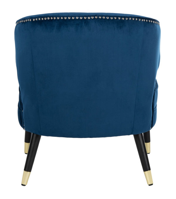 Safavieh Stazia Wingback Accent Chair - Vintage-Inspired Velvet With Chic Channel Tufting And Gold Legs Navy/Black ACH4502C