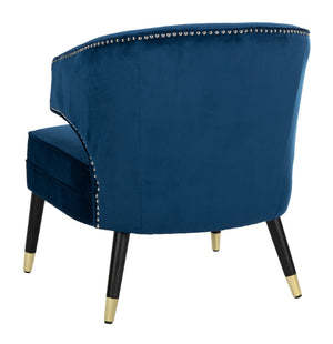 Safavieh Stazia Wingback Accent Chair - Vintage-Inspired Velvet With Chic Channel Tufting And Gold Legs Navy/Black ACH4502C