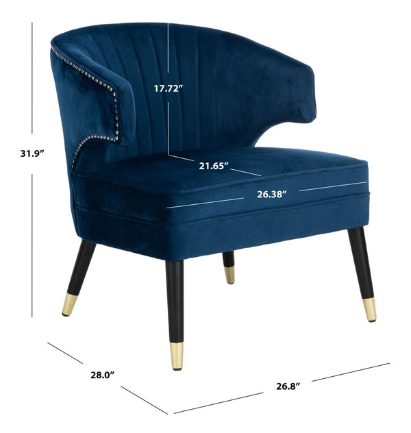 Safavieh Stazia Wingback Accent Chair - Vintage-Inspired Velvet With Chic Channel Tufting And Gold Legs Navy/Black ACH4502C