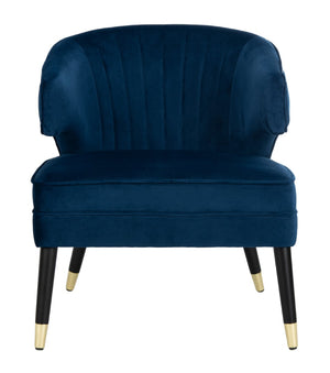Safavieh Stazia Wingback Accent Chair - Vintage-Inspired Velvet With Chic Channel Tufting And Gold Legs Navy/Black ACH4502C