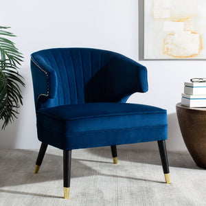 Safavieh Stazia Wingback Accent Chair - Vintage-Inspired Velvet With Chic Channel Tufting And Gold Legs Navy/Black ACH4502C