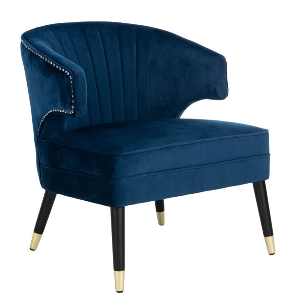 Safavieh Stazia Wingback Accent Chair - Vintage-Inspired Velvet With Chic Channel Tufting And Gold Legs Navy/Black ACH4502C