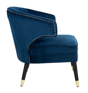 Safavieh Stazia Wingback Accent Chair - Vintage-Inspired Velvet With Chic Channel Tufting And Gold Legs Navy/Black ACH4502C