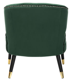Safavieh Stazia Wingback Accent Chair - Vintage-Inspired Velvet With Chic Channel Tufting And Gold Legs Forest Green/Black ACH4502D