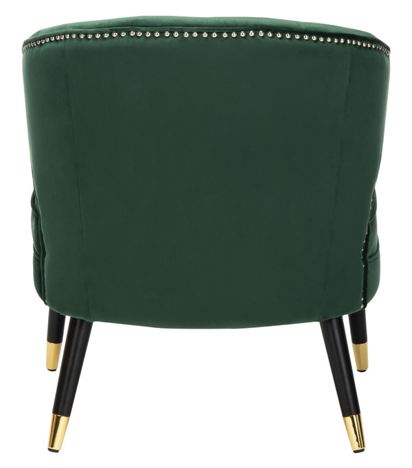Safavieh Stazia Wingback Accent Chair - Vintage-Inspired Velvet With Chic Channel Tufting And Gold Legs Forest Green/Black ACH4502D