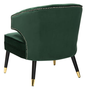 Safavieh Stazia Wingback Accent Chair - Vintage-Inspired Velvet With Chic Channel Tufting And Gold Legs Forest Green/Black ACH4502D