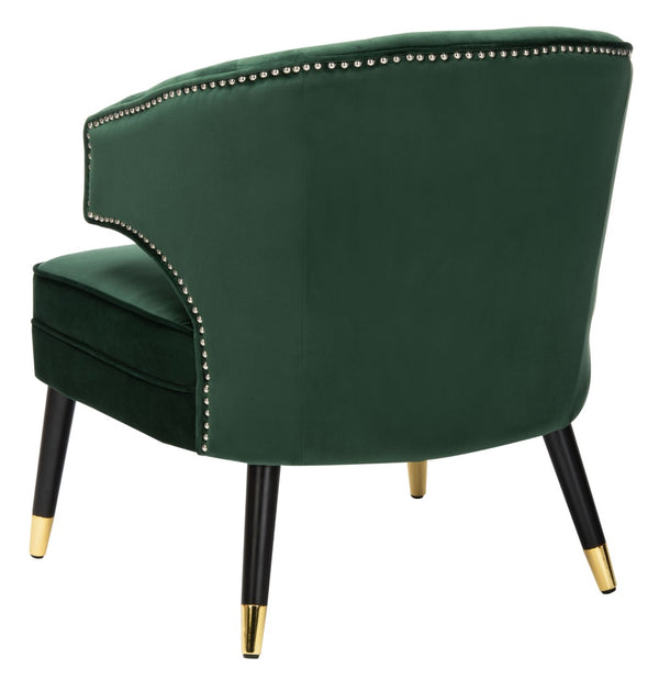 Safavieh Stazia Wingback Accent Chair - Vintage-Inspired Velvet With Chic Channel Tufting And Gold Legs Forest Green/Black ACH4502D