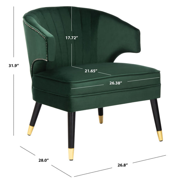 Safavieh Stazia Wingback Accent Chair - Vintage-Inspired Velvet With Chic Channel Tufting And Gold Legs Forest Green/Black ACH4502D