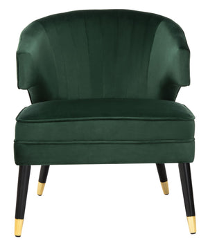 Safavieh Stazia Wingback Accent Chair - Vintage-Inspired Velvet With Chic Channel Tufting And Gold Legs Forest Green/Black ACH4502D