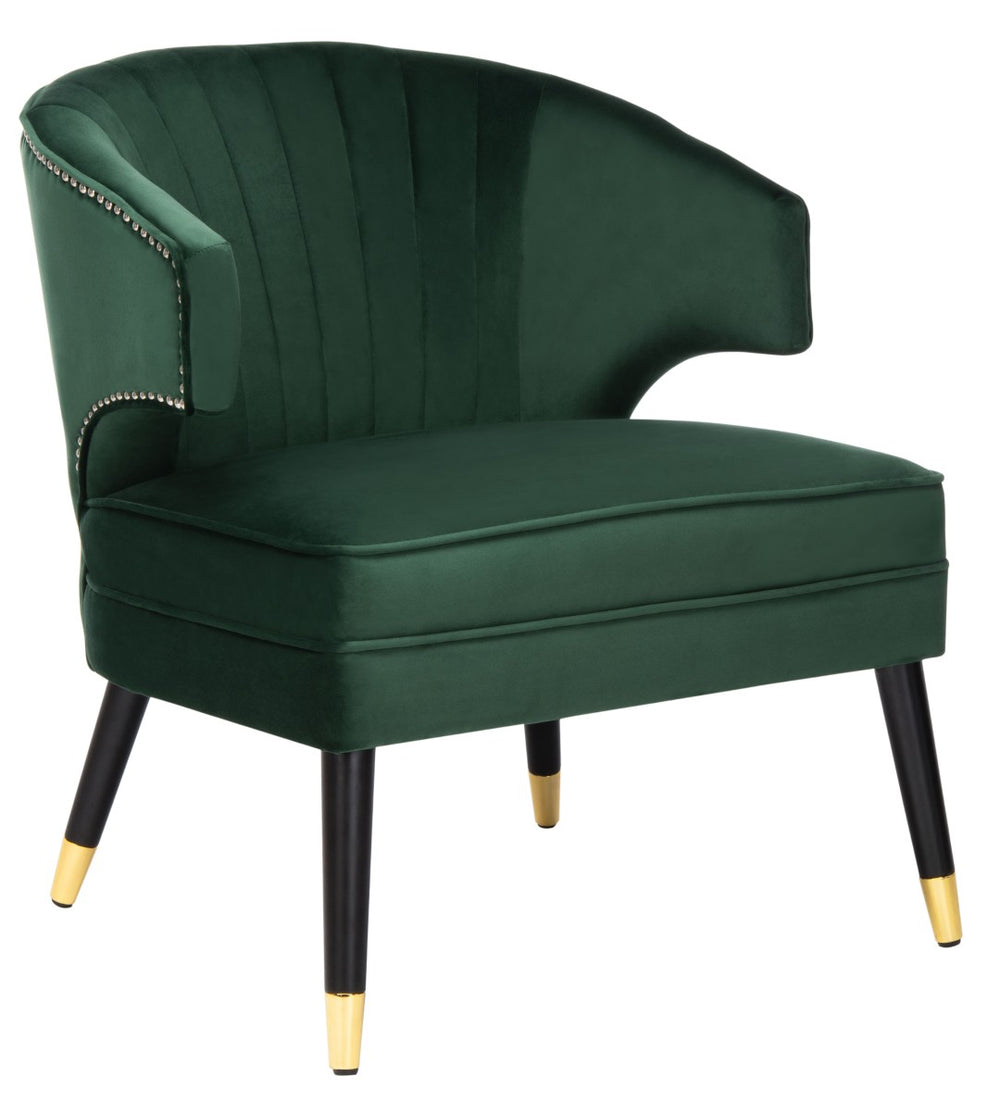 Safavieh Stazia Wingback Accent Chair - Vintage-Inspired Velvet With Chic Channel Tufting And Gold Legs Forest Green/Black ACH4502D