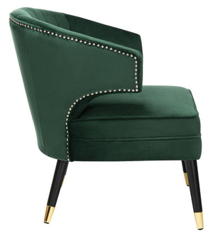 Safavieh Stazia Wingback Accent Chair - Vintage-Inspired Velvet With Chic Channel Tufting And Gold Legs Forest Green/Black ACH4502D