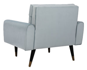 Safavieh Amaris Tufted Accent Chair - Mid-Century Elegance With Plush Velvet Upholstery & Brass Accents Slate Blue/Black ACH4503A
