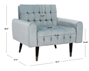 Safavieh Amaris Tufted Accent Chair - Mid-Century Elegance With Plush Velvet Upholstery & Brass Accents Slate Blue/Black ACH4503A