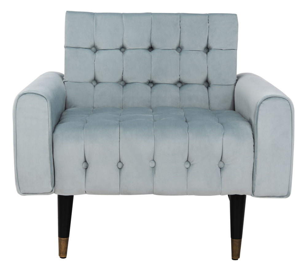 Safavieh Amaris Tufted Accent Chair - Mid-Century Elegance With Plush Velvet Upholstery & Brass Accents Slate Blue/Black ACH4503A
