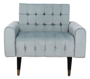 Safavieh Amaris Tufted Accent Chair - Mid-Century Elegance With Plush Velvet Upholstery & Brass Accents Slate Blue/Black ACH4503A