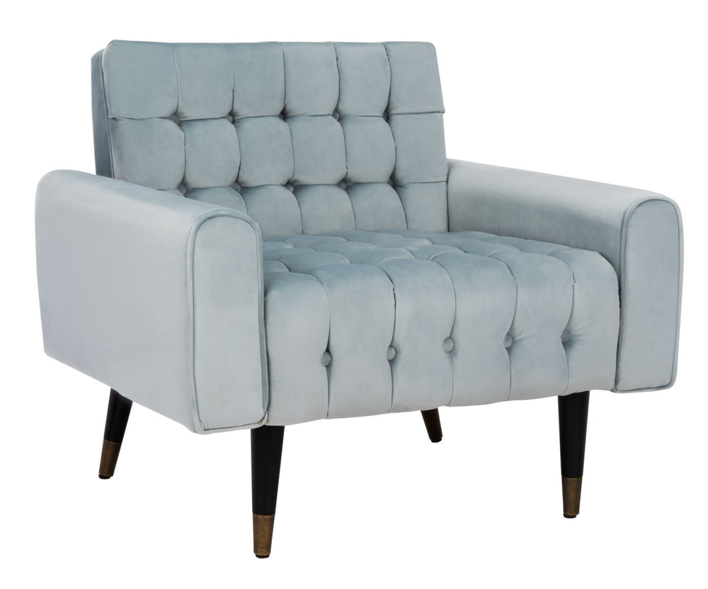 Safavieh Amaris Tufted Accent Chair - Mid-Century Elegance With Plush Velvet Upholstery & Brass Accents Slate Blue/Black ACH4503A