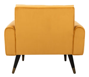 Safavieh Amaris Tufted Accent Chair - Mid-Century Elegance With Plush Velvet Upholstery & Brass Accents Marigold/Black ACH4503B