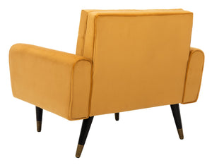 Safavieh Amaris Tufted Accent Chair - Mid-Century Elegance With Plush Velvet Upholstery & Brass Accents Marigold/Black ACH4503B