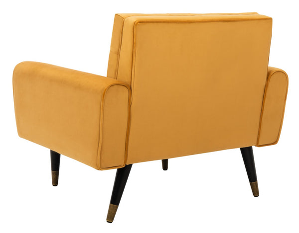 Safavieh Amaris Tufted Accent Chair - Mid-Century Elegance With Plush Velvet Upholstery & Brass Accents Marigold/Black ACH4503B