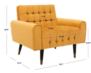 Safavieh Amaris Tufted Accent Chair - Mid-Century Elegance With Plush Velvet Upholstery & Brass Accents Marigold/Black ACH4503B