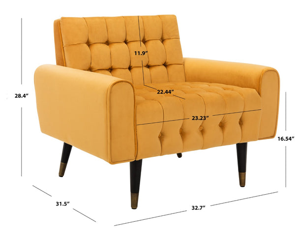 Safavieh Amaris Tufted Accent Chair - Mid-Century Elegance With Plush Velvet Upholstery & Brass Accents Marigold/Black ACH4503B
