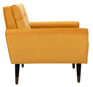 Safavieh Amaris Tufted Accent Chair - Mid-Century Elegance With Plush Velvet Upholstery & Brass Accents Marigold/Black ACH4503B