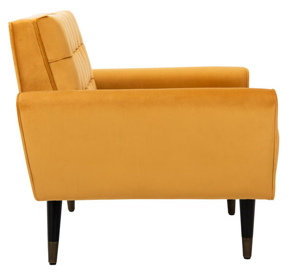 Safavieh Amaris Tufted Accent Chair - Mid-Century Elegance With Plush Velvet Upholstery & Brass Accents Marigold/Black ACH4503B