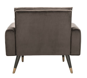 Safavieh Amaris Tufted Accent Chair - Mid-Century Elegance With Plush Velvet Upholstery & Brass Accents Shale/Black ACH4503C
