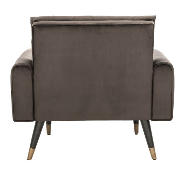 Safavieh Amaris Tufted Accent Chair - Mid-Century Elegance With Plush Velvet Upholstery & Brass Accents Shale/Black ACH4503C