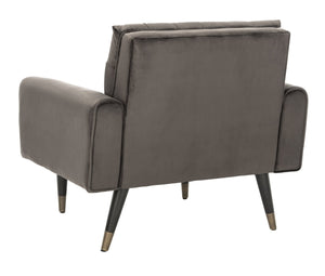 Safavieh Amaris Tufted Accent Chair - Mid-Century Elegance With Plush Velvet Upholstery & Brass Accents Shale/Black ACH4503C