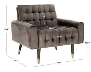 Safavieh Amaris Tufted Accent Chair - Mid-Century Elegance With Plush Velvet Upholstery & Brass Accents Shale/Black ACH4503C