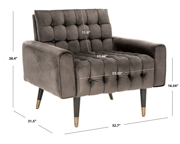 Safavieh Amaris Tufted Accent Chair - Mid-Century Elegance With Plush Velvet Upholstery & Brass Accents Shale/Black ACH4503C