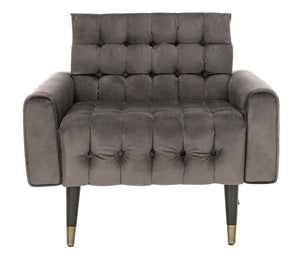 Safavieh Amaris Tufted Accent Chair - Mid-Century Elegance With Plush Velvet Upholstery & Brass Accents Shale/Black ACH4503C