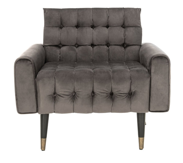 Safavieh Amaris Tufted Accent Chair - Mid-Century Elegance With Plush Velvet Upholstery & Brass Accents Shale/Black ACH4503C