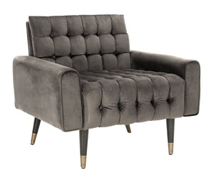Safavieh Amaris Tufted Accent Chair - Mid-Century Elegance With Plush Velvet Upholstery & Brass Accents Shale/Black ACH4503C