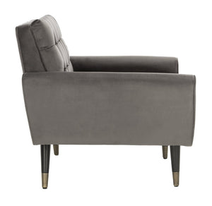 Safavieh Amaris Tufted Accent Chair - Mid-Century Elegance With Plush Velvet Upholstery & Brass Accents Shale/Black ACH4503C