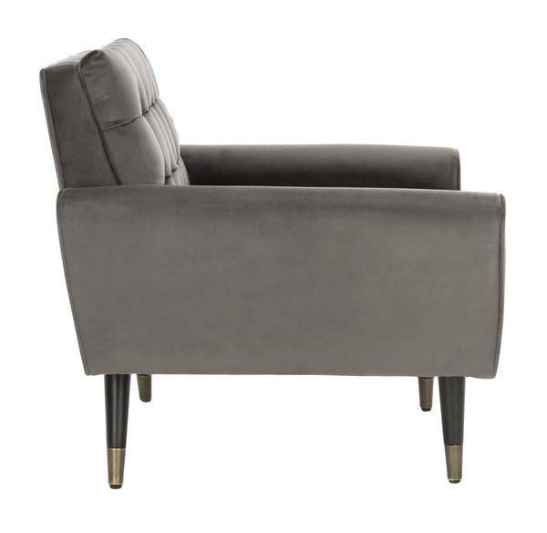 Safavieh Amaris Tufted Accent Chair - Mid-Century Elegance With Plush Velvet Upholstery & Brass Accents Shale/Black ACH4503C