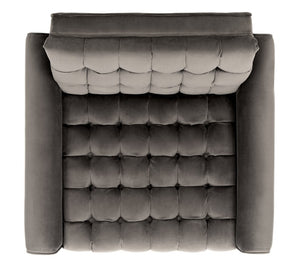 Safavieh Amaris Tufted Accent Chair - Mid-Century Elegance With Plush Velvet Upholstery & Brass Accents Shale/Black ACH4503C